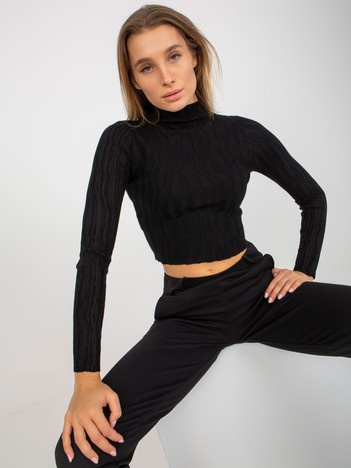 Czarny krótki sweter z półgolfem z wiskozą