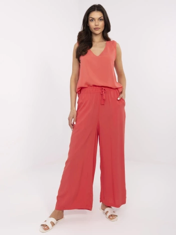 Koralowe szerokie spodnie na lato SUBLEVEL