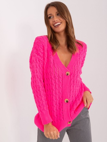 Fluo różowy sweter na guziki