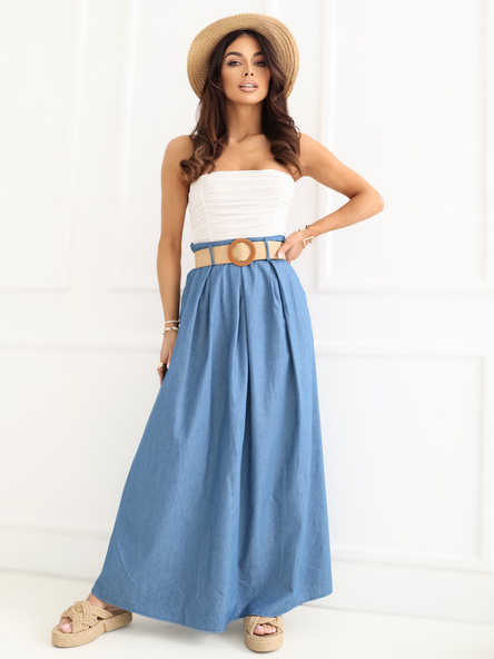 Niebieska rozkloszowana spódnica z kieszeniami