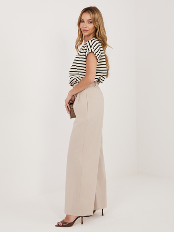 Beżowe damskie spodnie z szeroką nogawką RUE PARIS