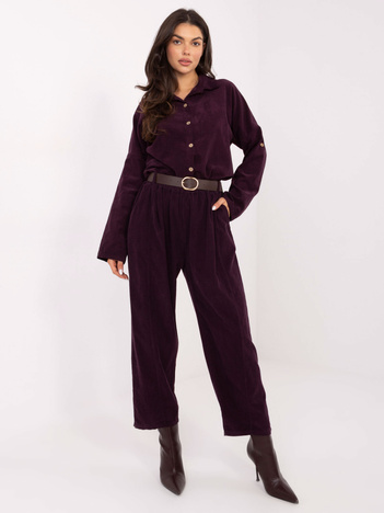 Ciemnofioletowe sztruksowe spodnie z nogawką 7/8
